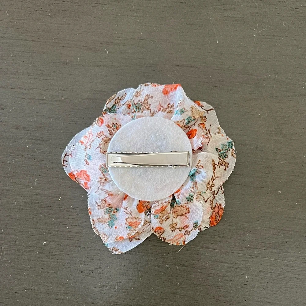 Burnt Orange Brown Turquoise Blue Fabric Flower Floral 3.5
